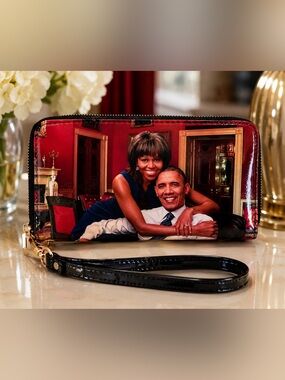 Vintage President Barack Obama Michelle Obama Zip Around Wristlet Wallet Clutch